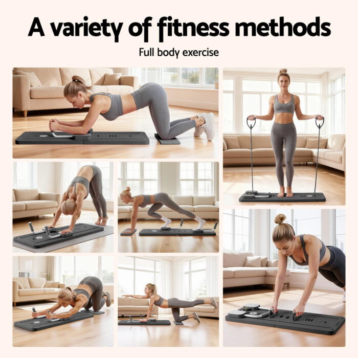 Everfit Pilates Board Foldable Reformer Multi Functional Exercise Trainer Black - Image 4