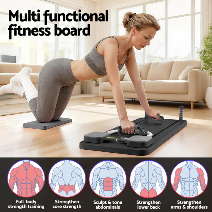 Everfit Pilates Board Foldable Reformer Multi Functional Exercise Trainer Black - Image 5