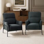 Oikiture 2x Armchair Chenille Fabric Lounge Chair Accent Chair Grey - Image 2