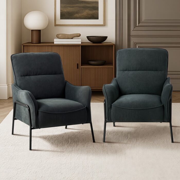 Oikiture 2x Armchair Chenille Fabric Lounge Chair Accent Chair Grey - Image 2