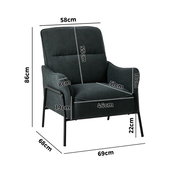 Oikiture 2x Armchair Chenille Fabric Lounge Chair Accent Chair Grey - Image 3