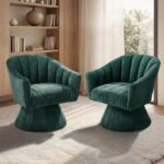 Oikiture 2x Swivel Armchair Linen Fabric Lounge Chair Accent Green - Image 3