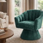 Oikiture 2x Swivel Armchair Linen Fabric Lounge Chair Accent Green