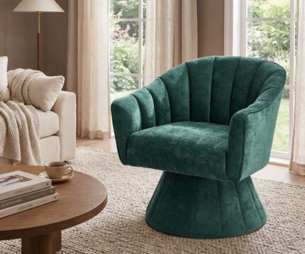 Oikiture 2x Swivel Armchair Linen Fabric Lounge Chair Accent Green