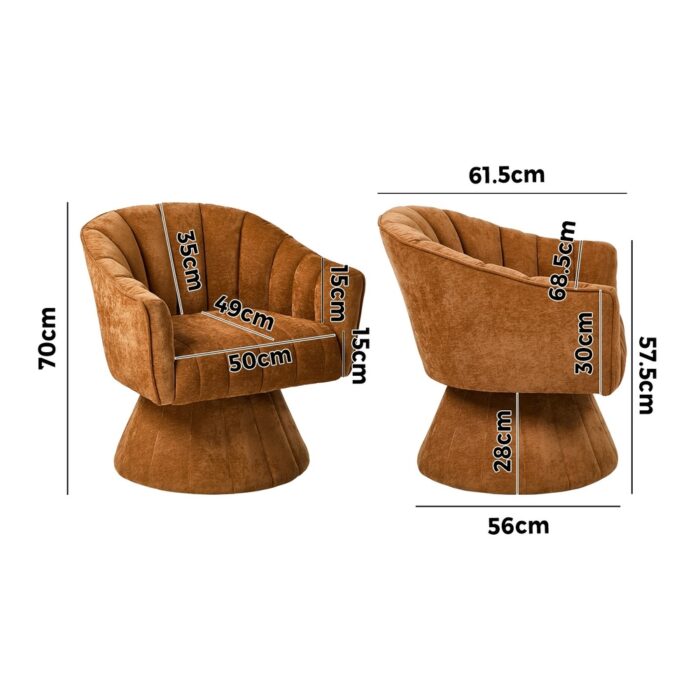 Oikiture 2x Swivel Armchair Linen Fabric Lounge Chair Accent Orange - Image 4