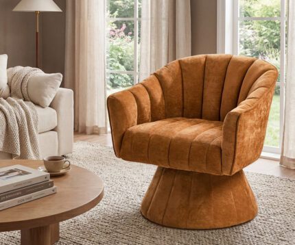 Oikiture 2x Swivel Armchair Linen Fabric Lounge Chair Accent Orange