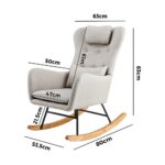 Oikiture Rocking Chair Nursing Armchair Linen Accent Chairs With 2 Pillow Beige - Image 6