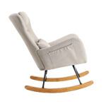 Oikiture Rocking Chair Nursing Armchair Linen Accent Chairs With 2 Pillow Beige - Image 7