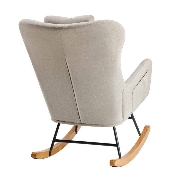 Oikiture Rocking Chair Nursing Armchair Linen Accent Chairs With 2 Pillow Beige - Image 3