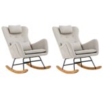 Oikiture 2x Rocking Chair Nursing Armchair Linen 2 Pillow Beige