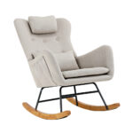 Oikiture 2x Rocking Chair Nursing Armchair Linen 2 Pillow Beige - Image 5