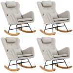 Oikiture 4x Rocking Chair Nursing Armchair Linen 2 Pillow Beige