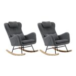 Oikiture 2x Rocking Armchair Nursing Sherpa Chairs With 2 Pillow Grey - Image 9