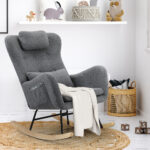 Oikiture 2x Rocking Armchair Nursing Sherpa Chairs With 2 Pillow Grey - Image 5