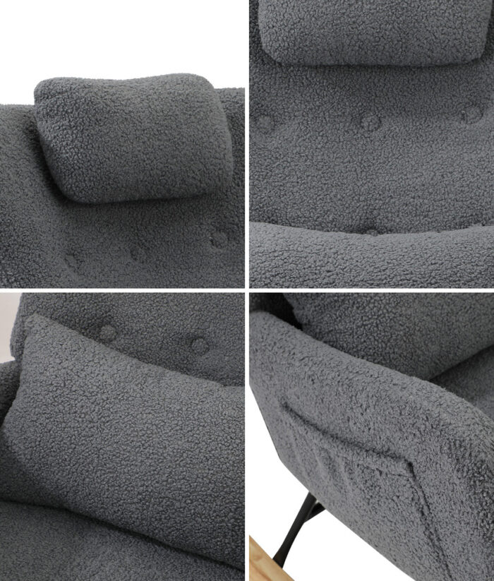 Oikiture 2x Rocking Armchair Nursing Sherpa Chairs With 2 Pillow Grey - Image 3