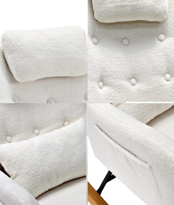 Oikiture Rocking Chair Nursing Armchair Sherpa Accent Chairs With 2 Pillow White - Image 2