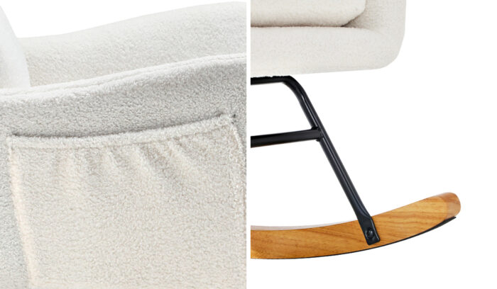 Oikiture Rocking Chair Nursing Armchair Sherpa Accent Chairs With 2 Pillow White - Image 5
