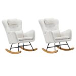 Oikiture 2x Rocking Chair Nursing Armchair Sherpa 2 Pillow White