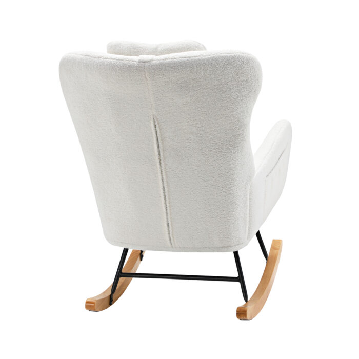 Oikiture 2x Rocking Chair Nursing Armchair Sherpa 2 Pillow White - Image 2