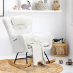 Oikiture 2x Rocking Chair Nursing Armchair Sherpa 2 Pillow White - Image 6