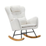 Oikiture 4x Rocking Chair Nursing Armchair Sherpa 2 Pillow White - Image 6