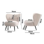 Oikiture 2x Armchair Lounge Chair Lumbar Pillow Wingback Velvet Beige - Image 5