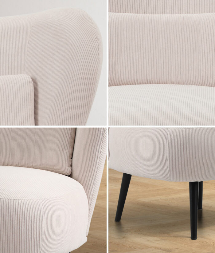 Oikiture 2x Armchair Lounge Chair Lumbar Pillow Wingback Velvet Beige - Image 3