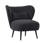 Oikiture 3x Armchair with Lumbar Pillow Wingback Velvet Charcoal - Image 2