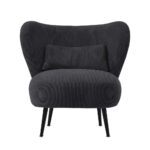 Oikiture 3x Armchair with Lumbar Pillow Wingback Velvet Charcoal - Image 7