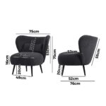 Oikiture 3x Armchair with Lumbar Pillow Wingback Velvet Charcoal - Image 4