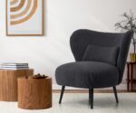 Oikiture 3x Armchair with Lumbar Pillow Wingback Velvet Charcoal - Image 3