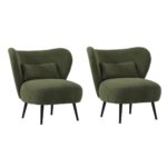Oikiture 2x Armchair with Lumbar Pillow Wingback Velvet Green