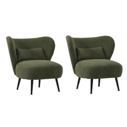 Oikiture 2x Armchair with Lumbar Pillow Wingback Velvet Green