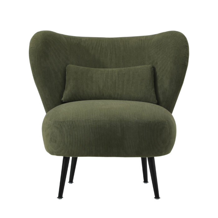 Oikiture 2x Armchair with Lumbar Pillow Wingback Velvet Green - Image 6