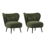 Oikiture 2x Armchair with Lumbar Pillow Wingback Velvet Green - Image 8