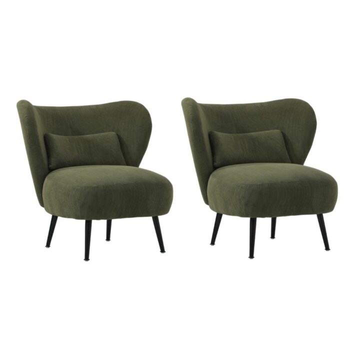 Oikiture 2x Armchair with Lumbar Pillow Wingback Velvet Green - Image 8
