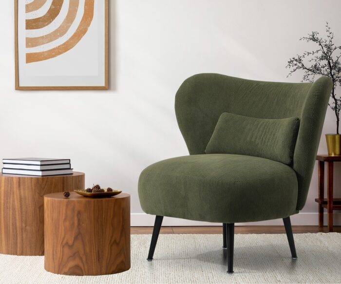 Oikiture 2x Armchair with Lumbar Pillow Wingback Velvet Green - Image 2