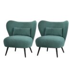 Oikiture 2x Armchair Lounge Chair Lumbar Pillow Wingback Linen Green - Image 8