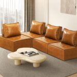 Oikiture 4pcs Pu Leather Sofa Couch Brown - Image 6