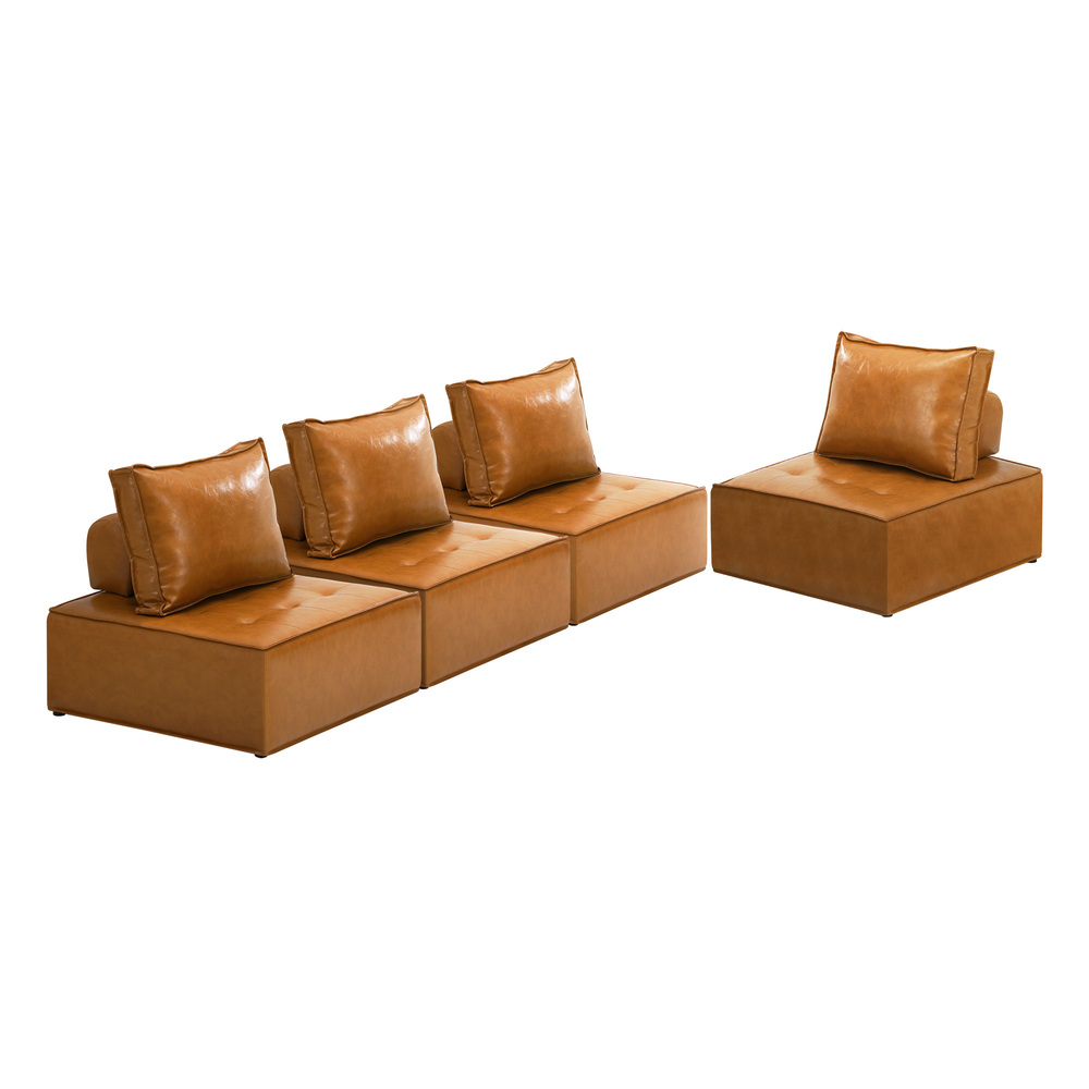 ACH-TOFU-LEA-BRX4-01 Oikiture 4pcs Pu Leather Sofa Couch Brown - Image 1