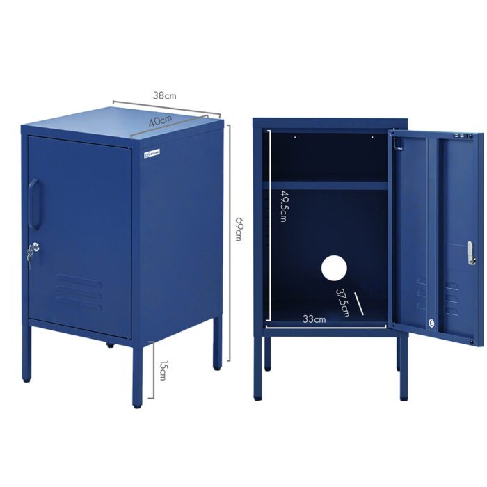 Artiss Bedside Table Metal Cabinet - Blue - Image 4