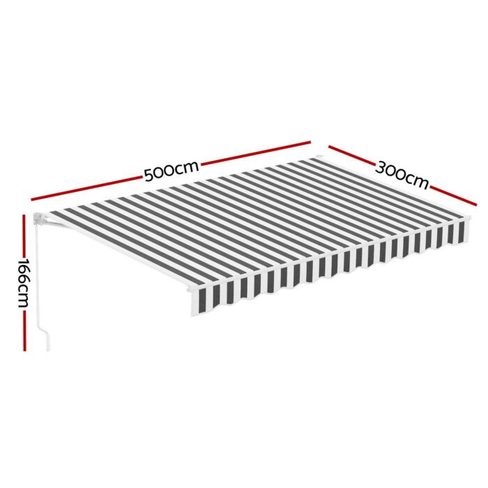 Instahut Retractable Folding Arm Awning Manual Sunshade 5Mx3M Grey White - Image 2