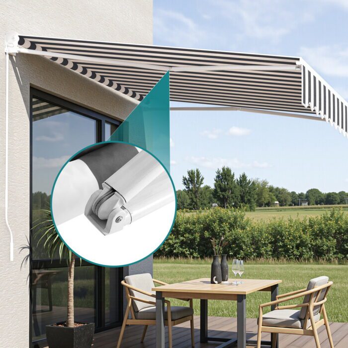 Instahut Retractable Folding Arm Awning Manual Sunshade 5Mx3M Grey White - Image 4