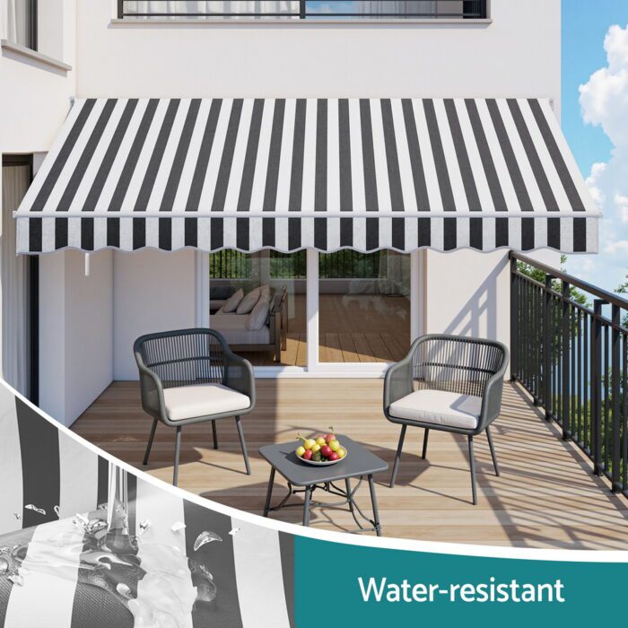 Instahut Retractable Folding Arm Awning Manual Sunshade 5Mx3M Grey White - Image 6