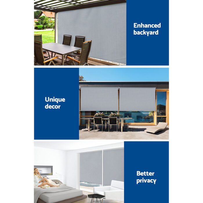 Instahut 3X2.5M Outdoor Blinds Awning Roll Down Screen Fabric Blinds Outdoor Window Shade Grey - Image 5