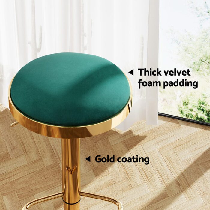 4x Artiss Bar Stools Kitchen Dining Chairs Velvet Padded Stool Green - Image 5