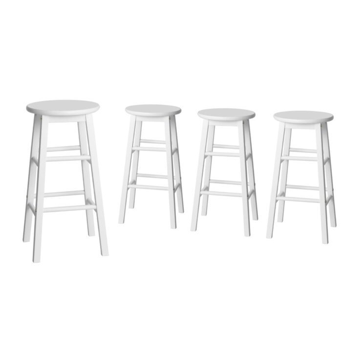 Artiss 4x Bar Stools Round Chairs Wooden White - Image 3