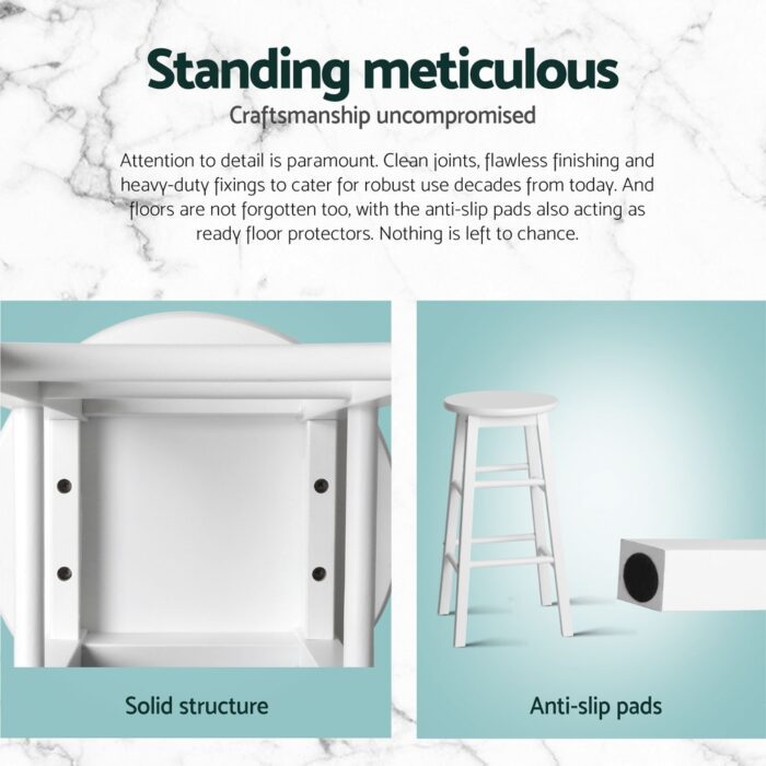 Artiss 4x Bar Stools Round Chairs Wooden White - Image 6