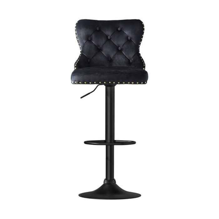 Artiss 1x Velvet Bar Stool Adjustable Height Nailhead Trim Kitchen Counter Stool - Image 3