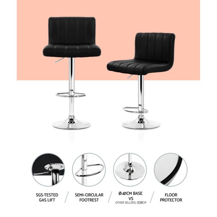 Artiss 4x Bar Stools Gas Lift Leather Black - Image 4
